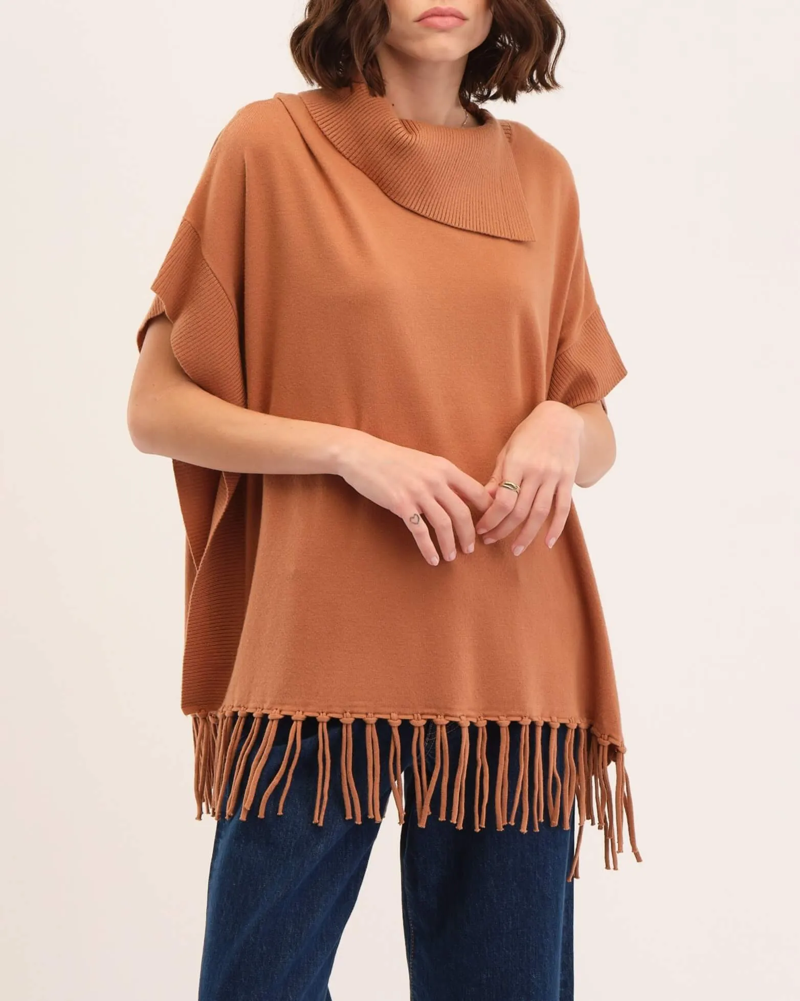 Fringe Detail Poncho Sweater