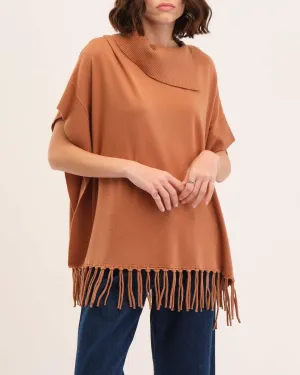 Fringe Detail Poncho Sweater