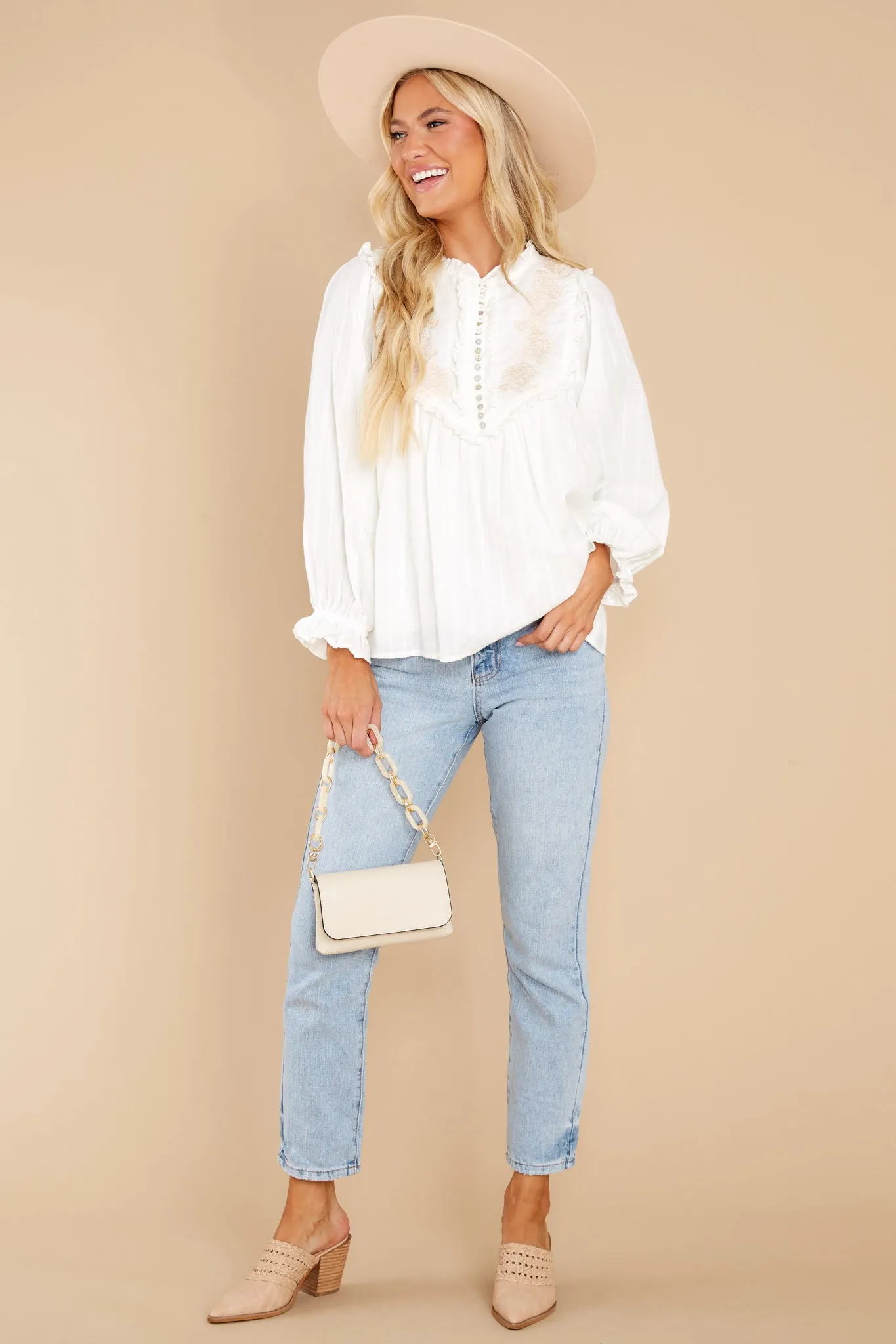 Gather Your Thoughts Off White Embroidered Top