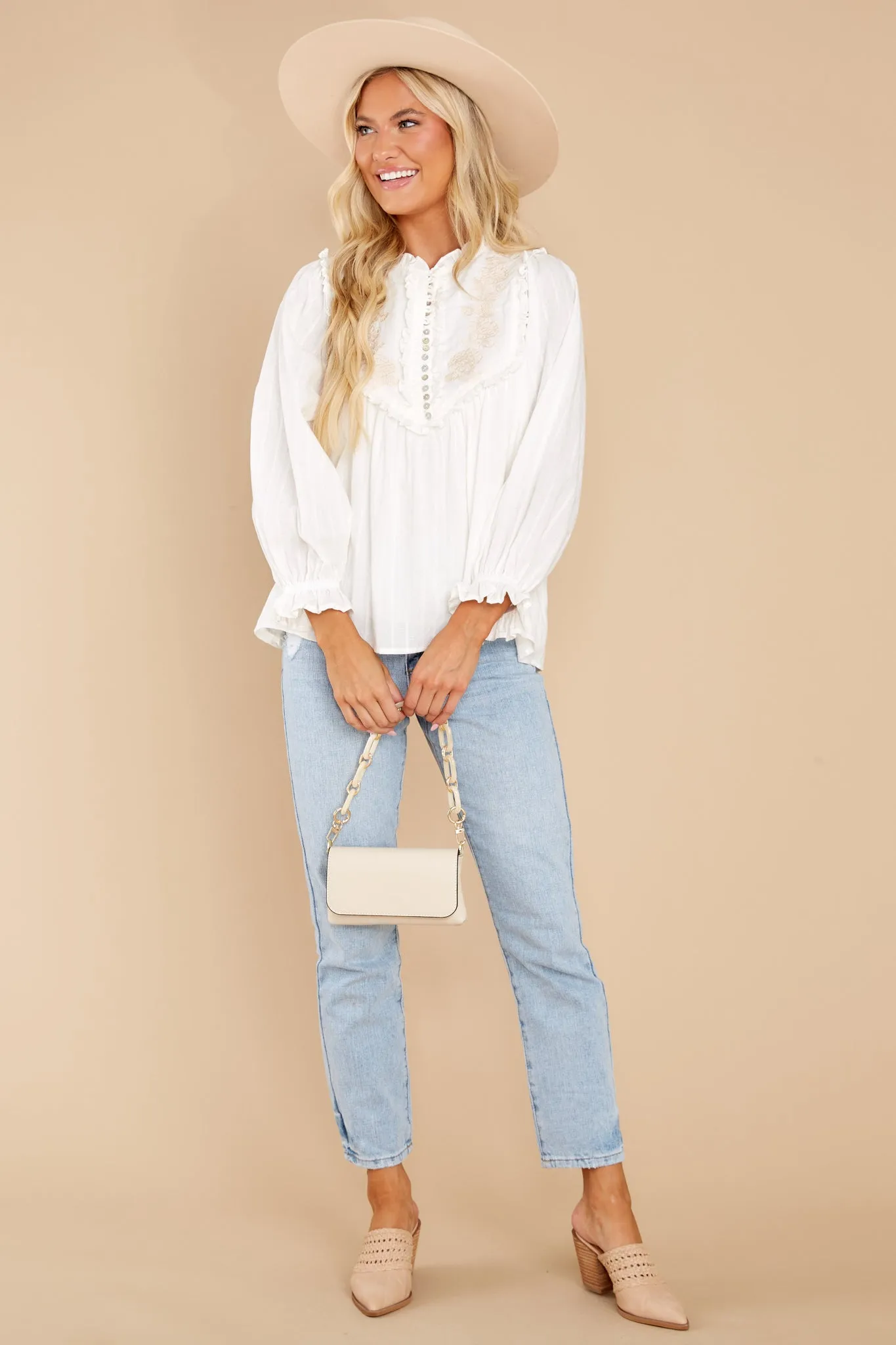 Gather Your Thoughts Off White Embroidered Top
