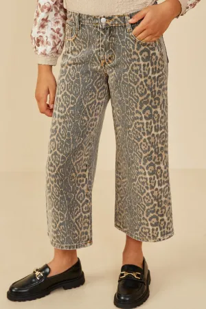 Girls Washed Leopard Print Relaxed Fit Denim Jeans