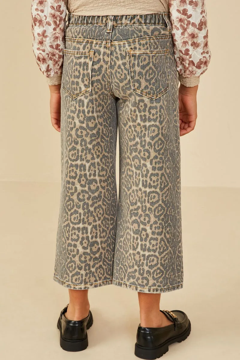 Girls Washed Leopard Print Relaxed Fit Denim Jeans