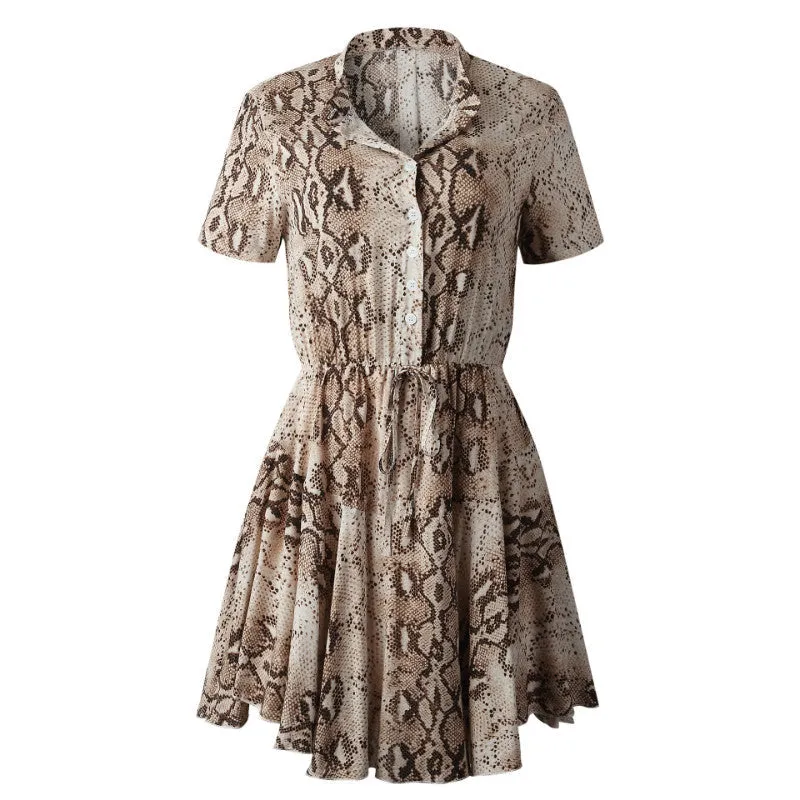 Half Button Printed A Line Shhort Dress