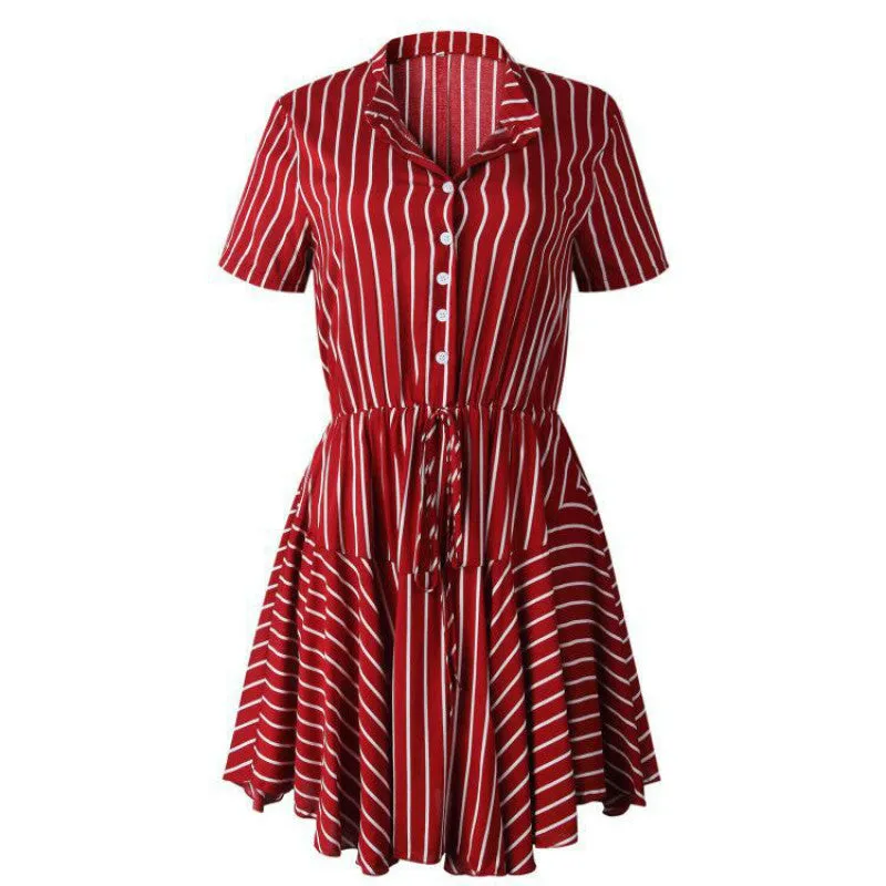 Half Button Printed A Line Shhort Dress