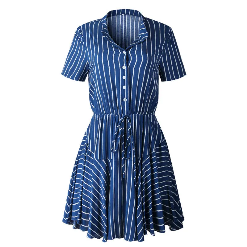 Half Button Printed A Line Shhort Dress