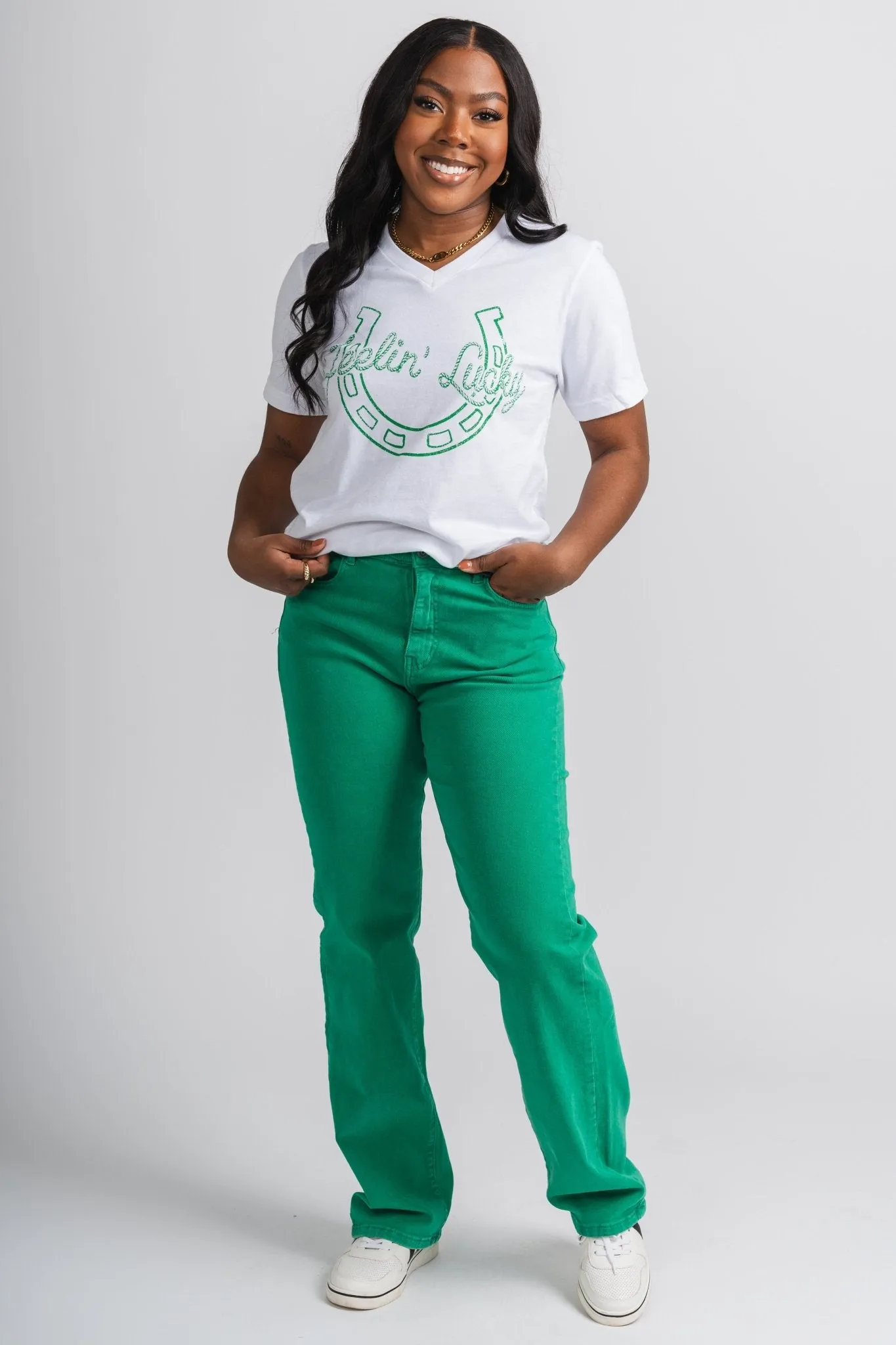 High rise slouchy mom jeans green