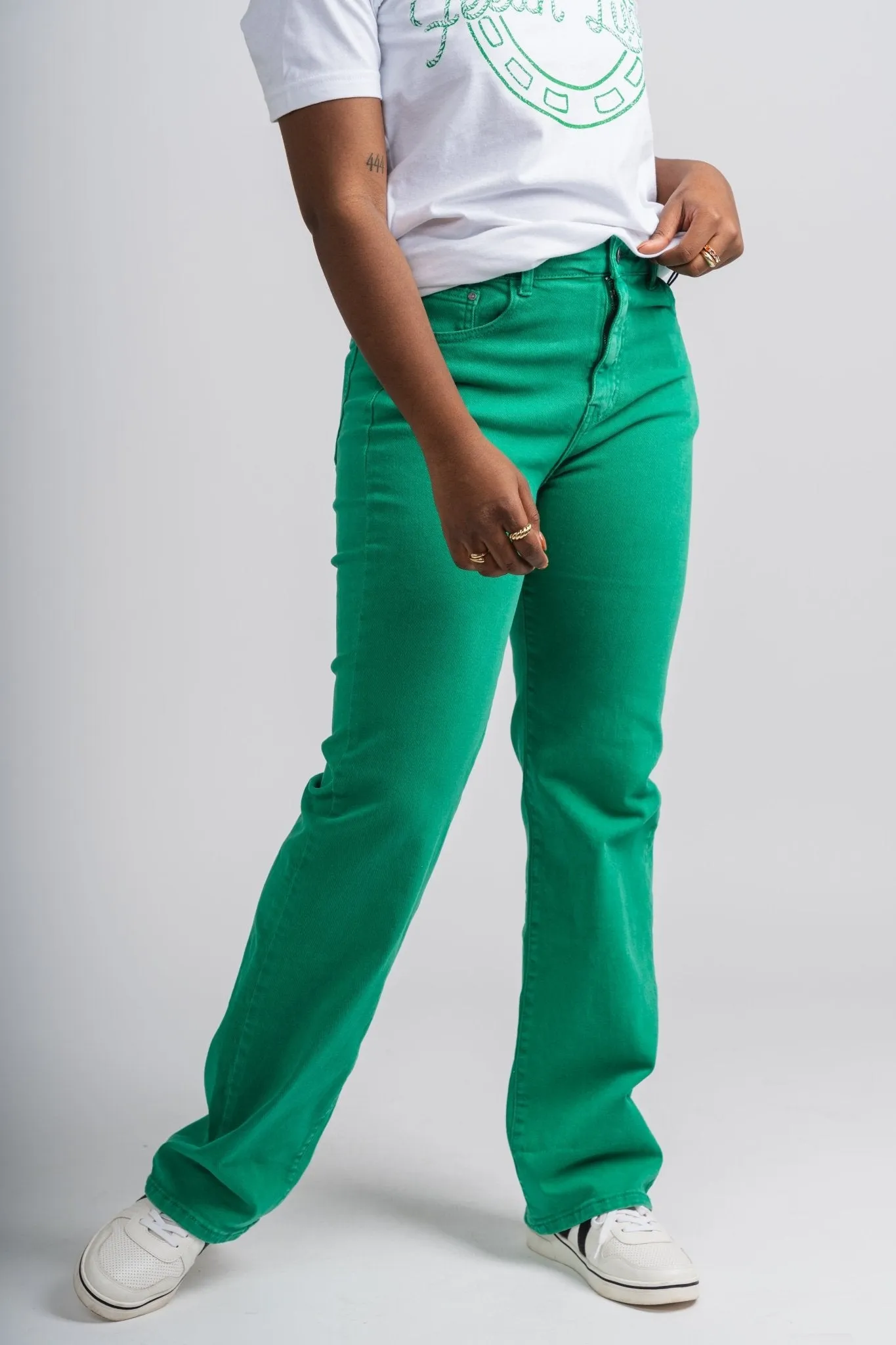 High rise slouchy mom jeans green