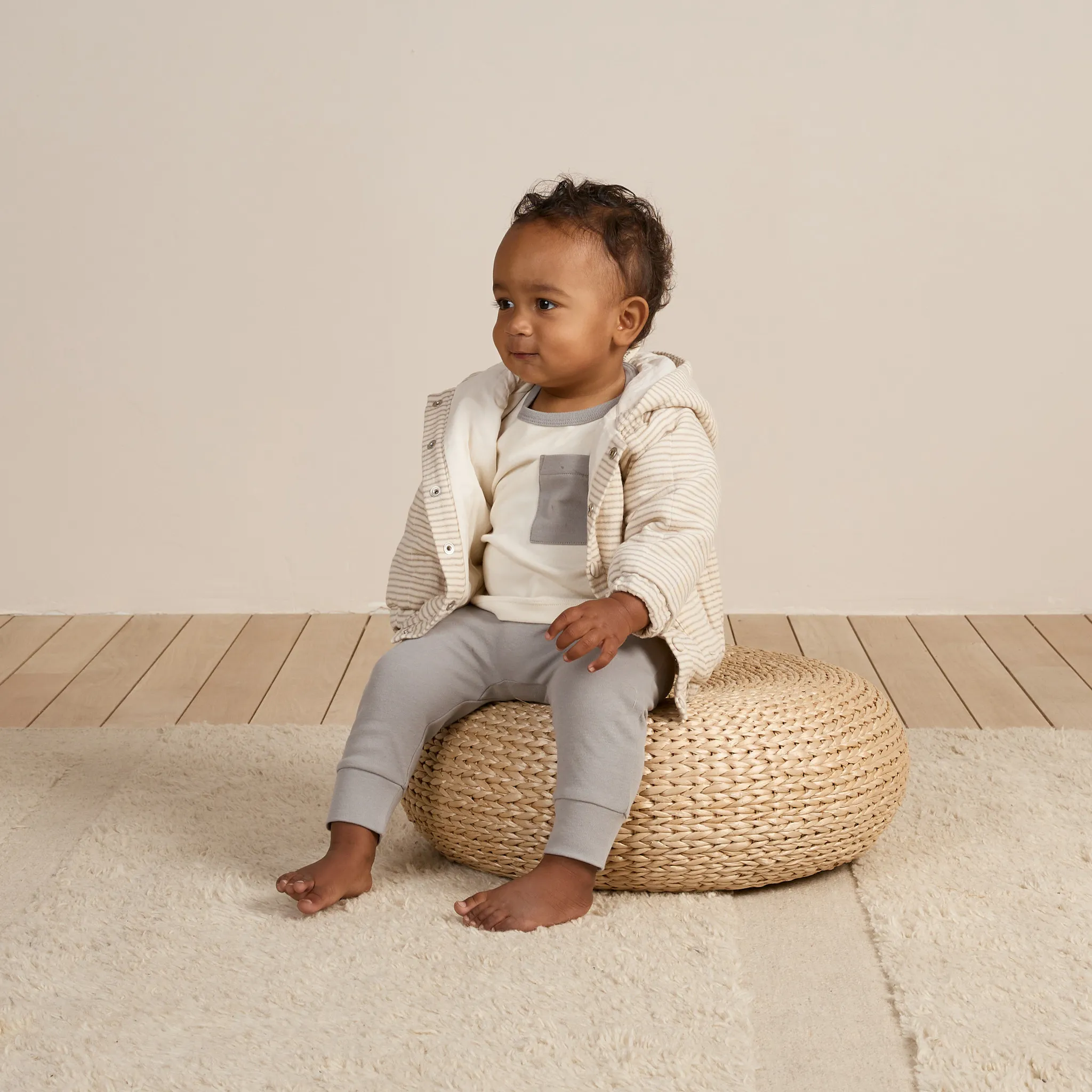 Hooded Woven Jacket - Basil Stripe