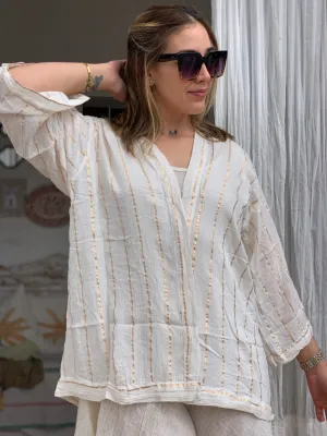 Ibiza boho short kimono 👘 in white with gold lurex