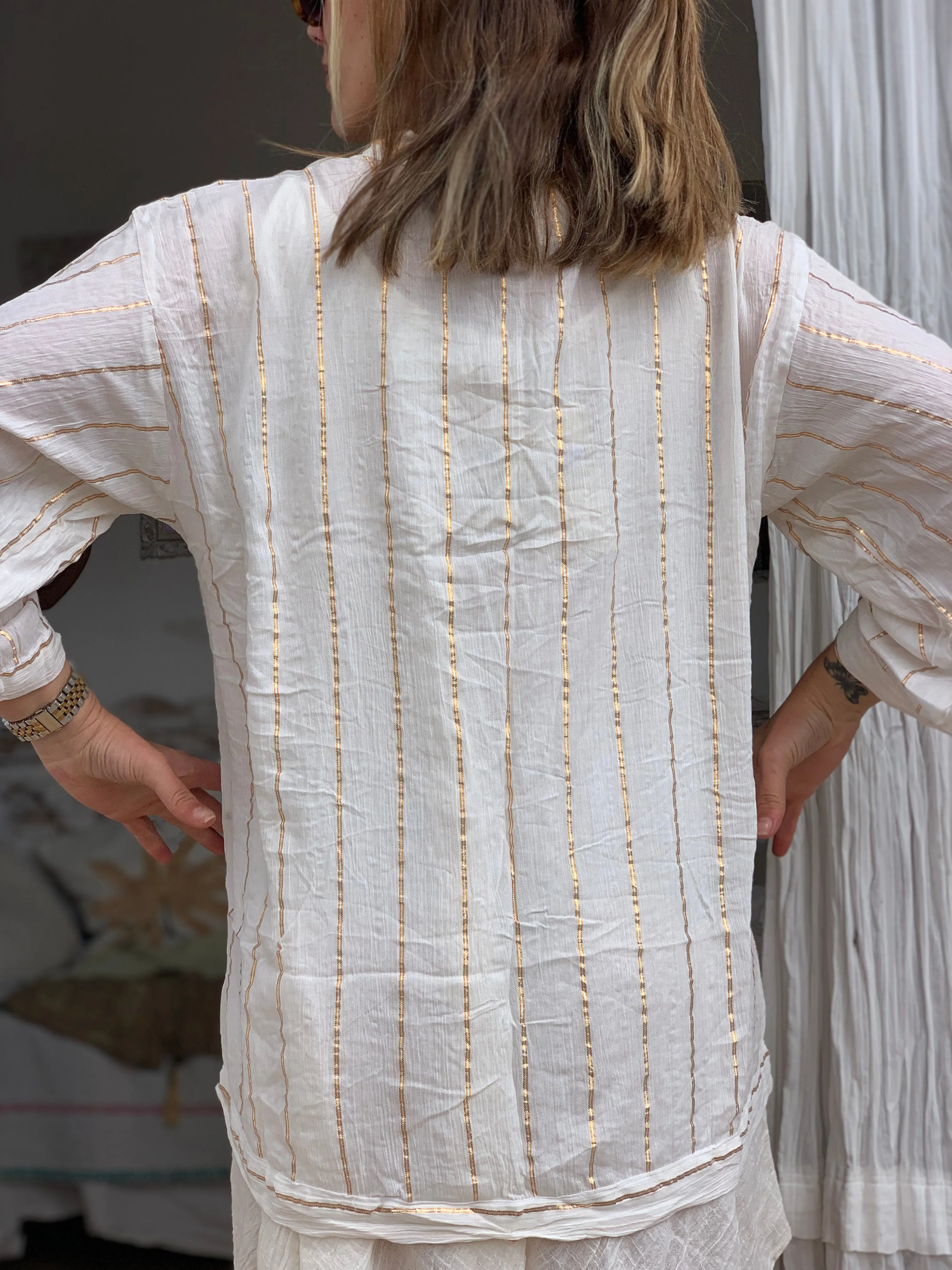Ibiza boho short kimono 👘 in white with gold lurex