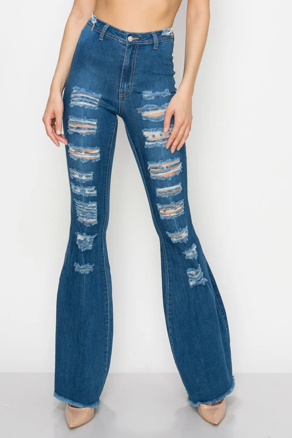 JAZZ-017 BELL BOTTOM FLARE LEG RIPPED DISTRESSED & DESTROYED JEANS