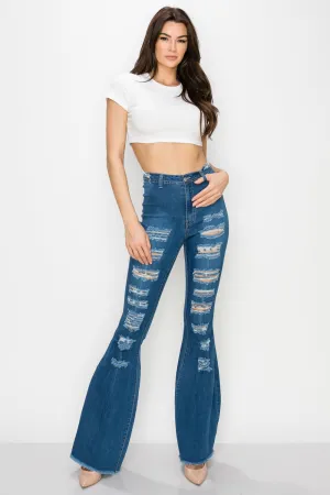 JAZZ-017 BELL BOTTOM FLARE LEG RIPPED DISTRESSED & DESTROYED JEANS
