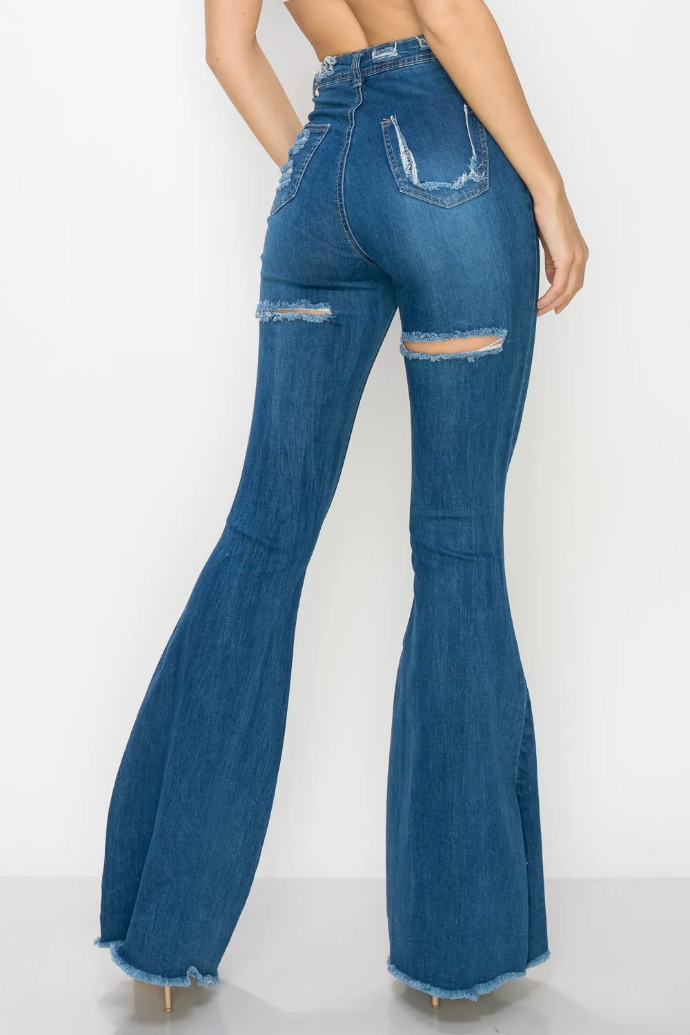 JAZZ-017 BELL BOTTOM FLARE LEG RIPPED DISTRESSED & DESTROYED JEANS