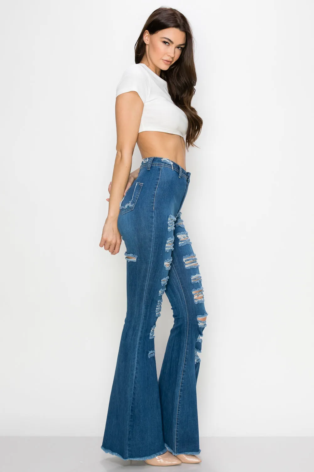 JAZZ-017 BELL BOTTOM FLARE LEG RIPPED DISTRESSED & DESTROYED JEANS