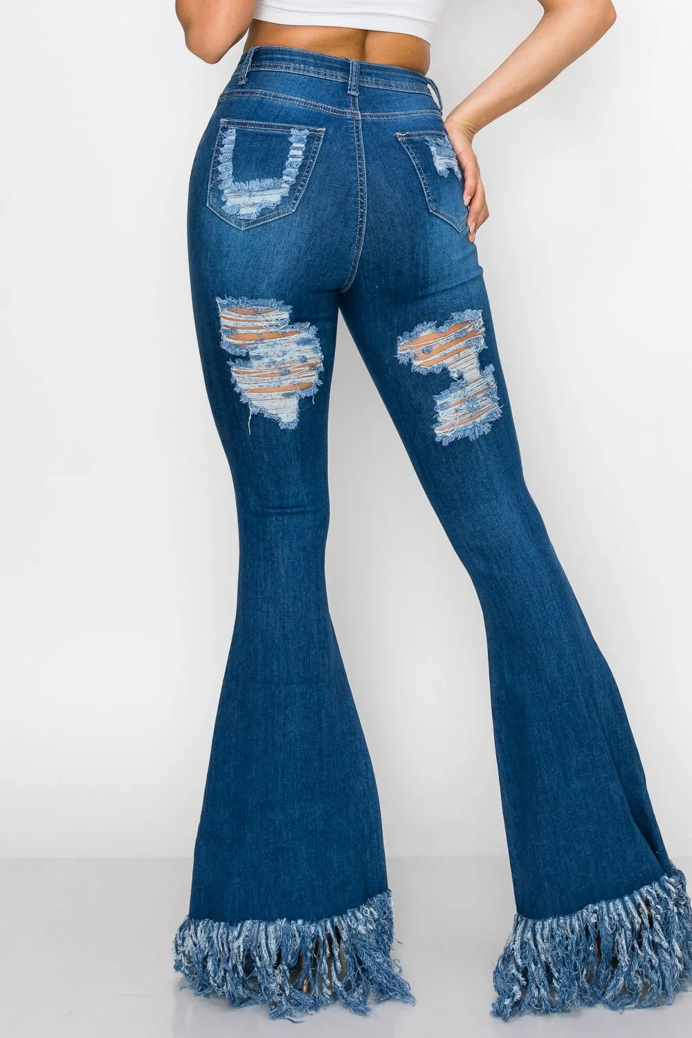 JAZZ-061 BELL BOTTOM FLARE LEG RIPPED DISTRESSED & DESTROYED JEANS