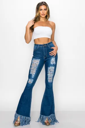 JAZZ-061 BELL BOTTOM FLARE LEG RIPPED DISTRESSED & DESTROYED JEANS