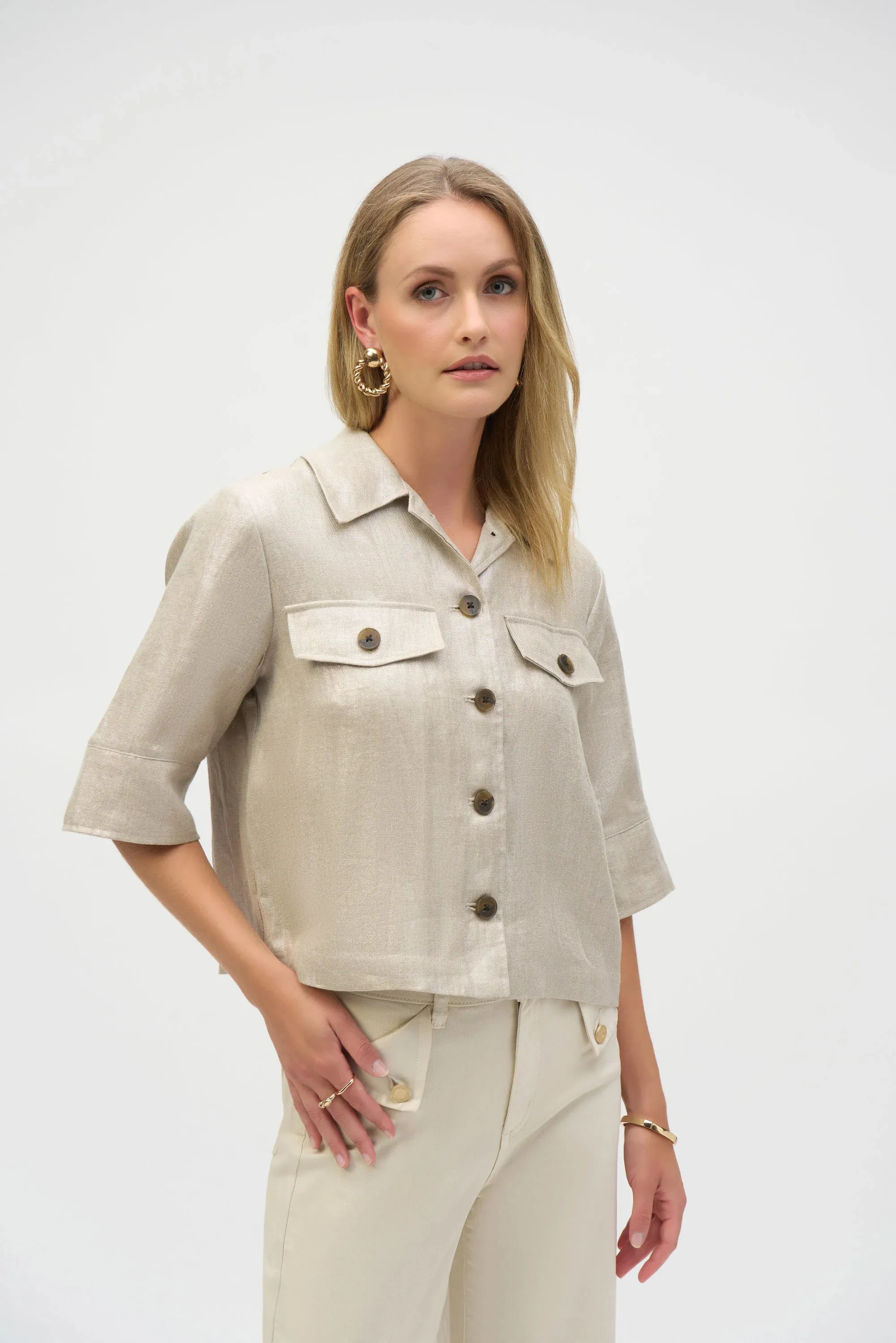 Joseph Ribkoff Foiled Boxy Jacket  252921  Champagne