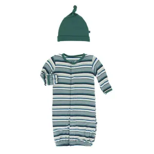 Kickee Pants - Print Gown Converter & Knot Hat Set - Multi Agriculture Stripe