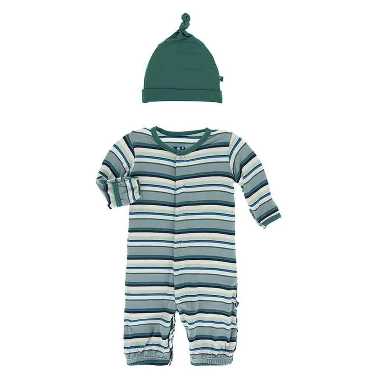 Kickee Pants - Print Gown Converter & Knot Hat Set - Multi Agriculture Stripe