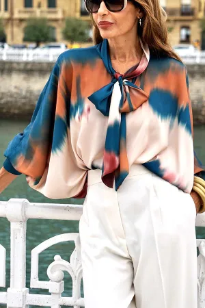 Laurent Tie Neck Tie Dye Printed Blouse