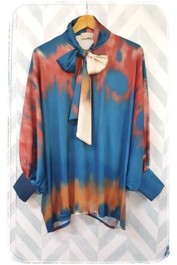 Laurent Tie Neck Tie Dye Printed Blouse