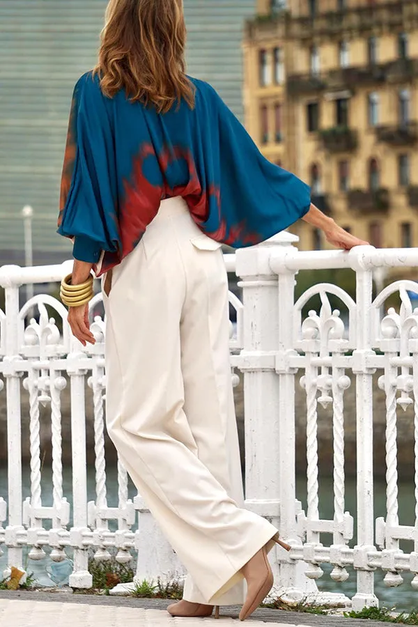 Laurent Tie Neck Tie Dye Printed Blouse