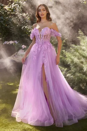 Lavender Off The Shoulder A-Line Gown