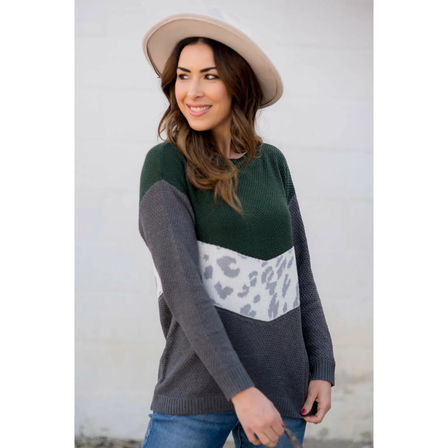 Leopard V-Block Sweater