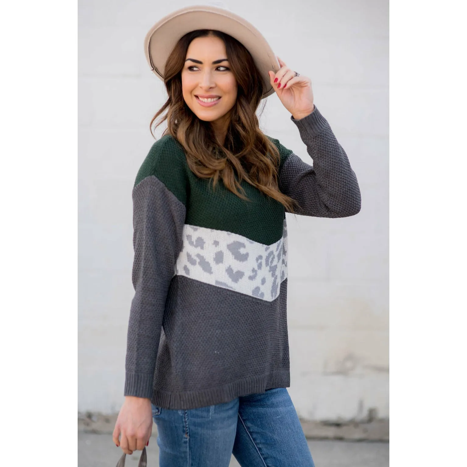 Leopard V-Block Sweater