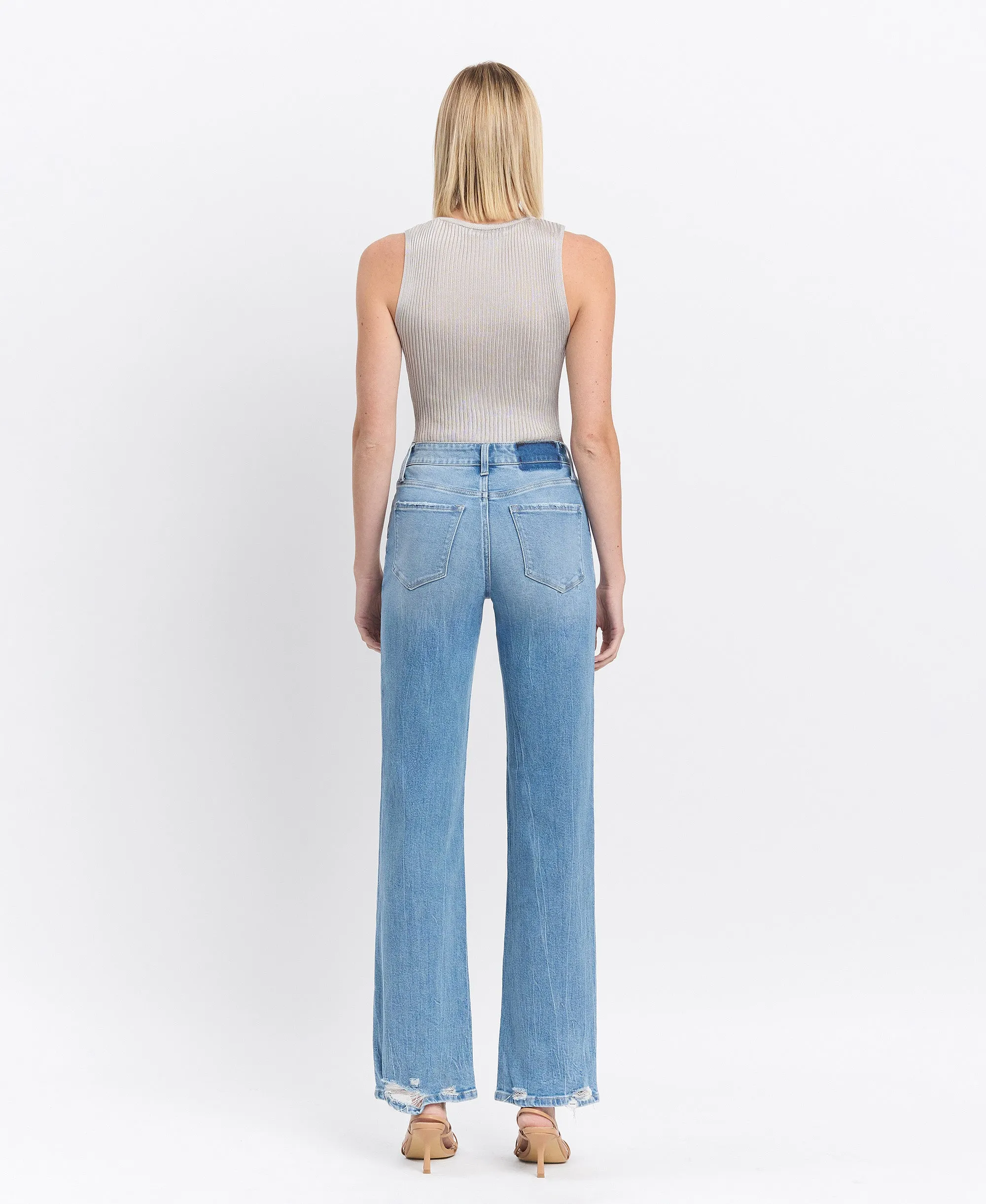 Literary - High Rise Distressed Slim Wide Jeans