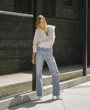 Literary - High Rise Distressed Slim Wide Jeans