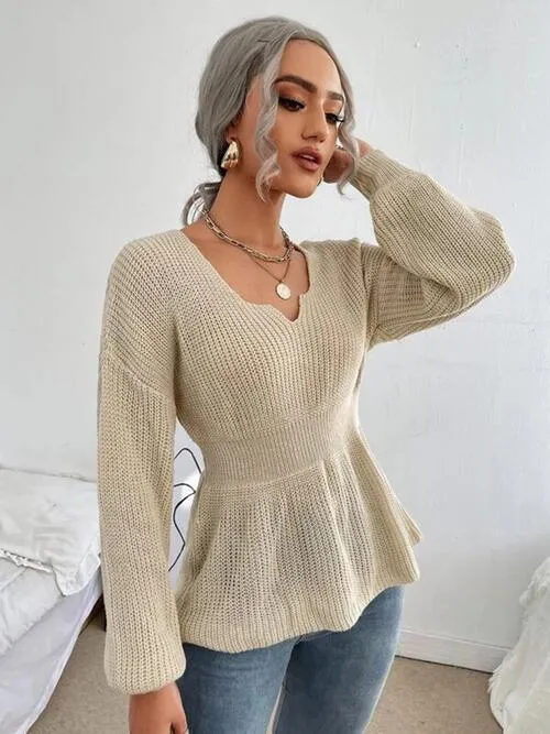 Lovely Warmth Balloon Sleeve Peplum Sweater