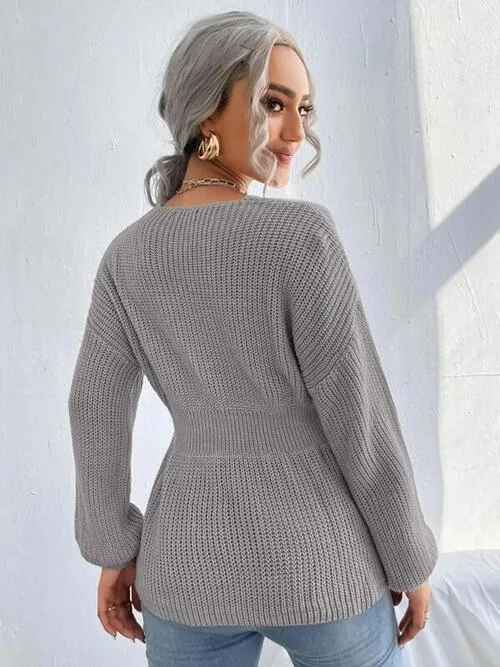 Lovely Warmth Balloon Sleeve Peplum Sweater