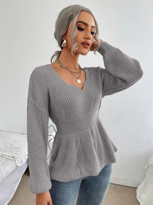 Lovely Warmth Balloon Sleeve Peplum Sweater
