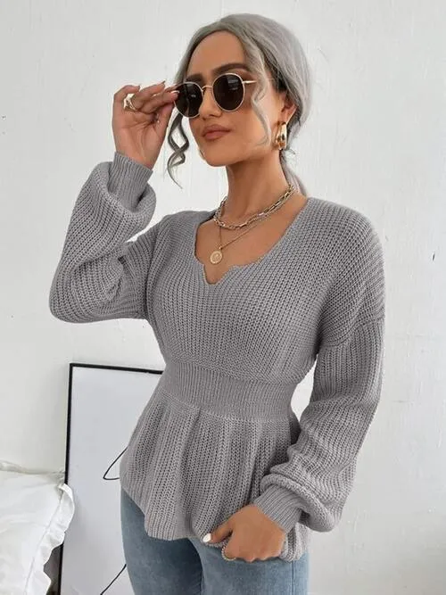 Lovely Warmth Balloon Sleeve Peplum Sweater