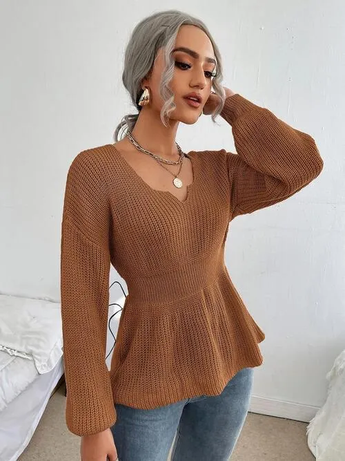 Lovely Warmth Balloon Sleeve Peplum Sweater