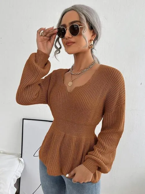 Lovely Warmth Balloon Sleeve Peplum Sweater