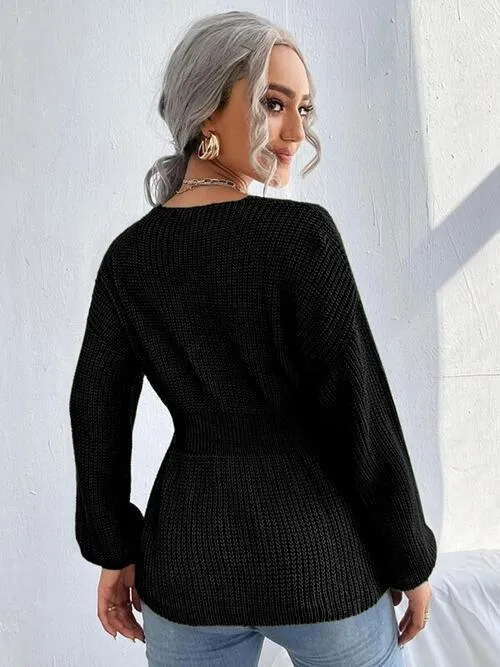Lovely Warmth Balloon Sleeve Peplum Sweater