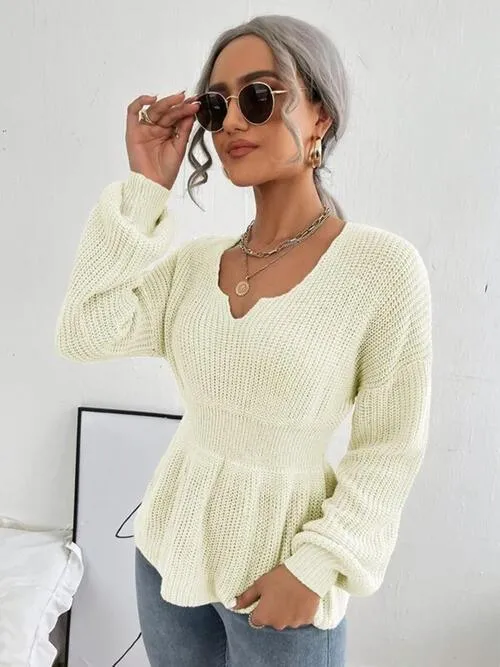 Lovely Warmth Balloon Sleeve Peplum Sweater