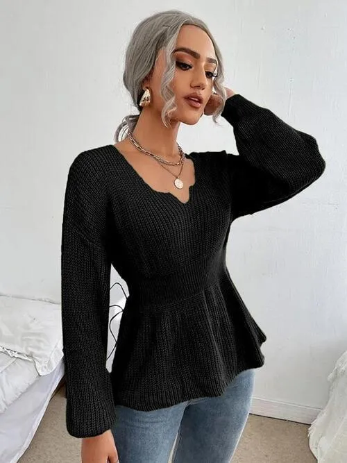 Lovely Warmth Balloon Sleeve Peplum Sweater
