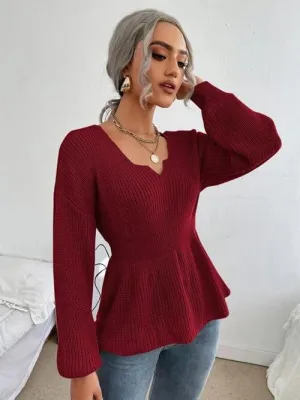 Lovely Warmth Balloon Sleeve Peplum Sweater