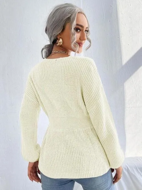 Lovely Warmth Balloon Sleeve Peplum Sweater