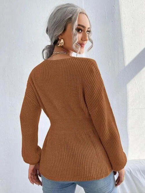 Lovely Warmth Balloon Sleeve Peplum Sweater