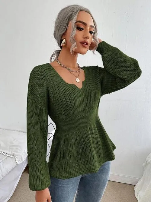 Lovely Warmth Balloon Sleeve Peplum Sweater