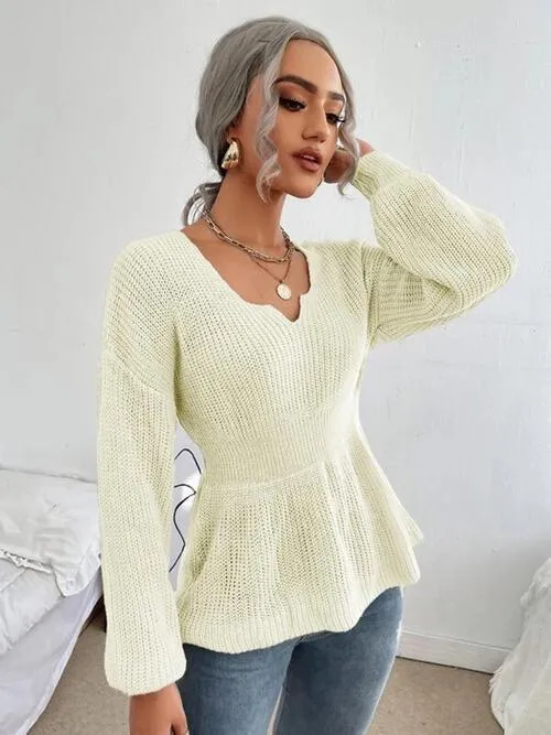 Lovely Warmth Balloon Sleeve Peplum Sweater