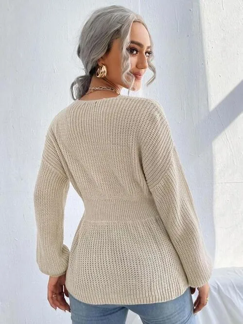 Lovely Warmth Balloon Sleeve Peplum Sweater