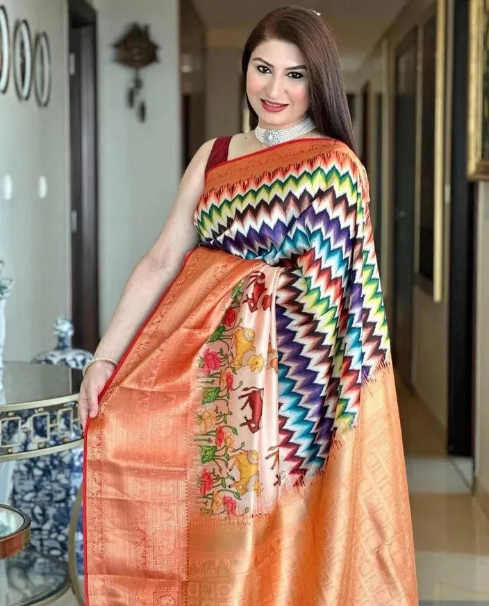 Multicolor Printed Banarasi Saree