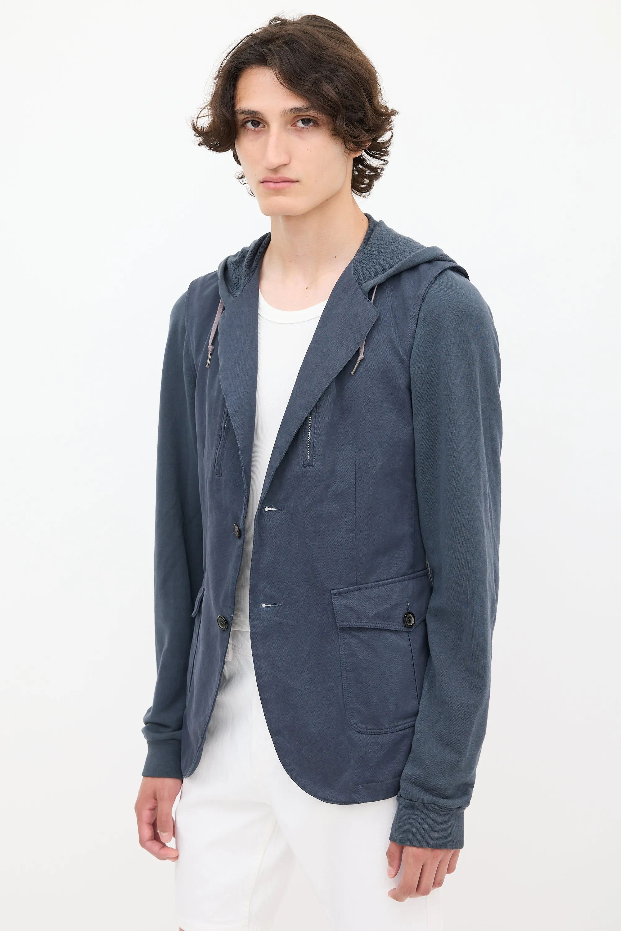 Navy Hooded Layered Jacket