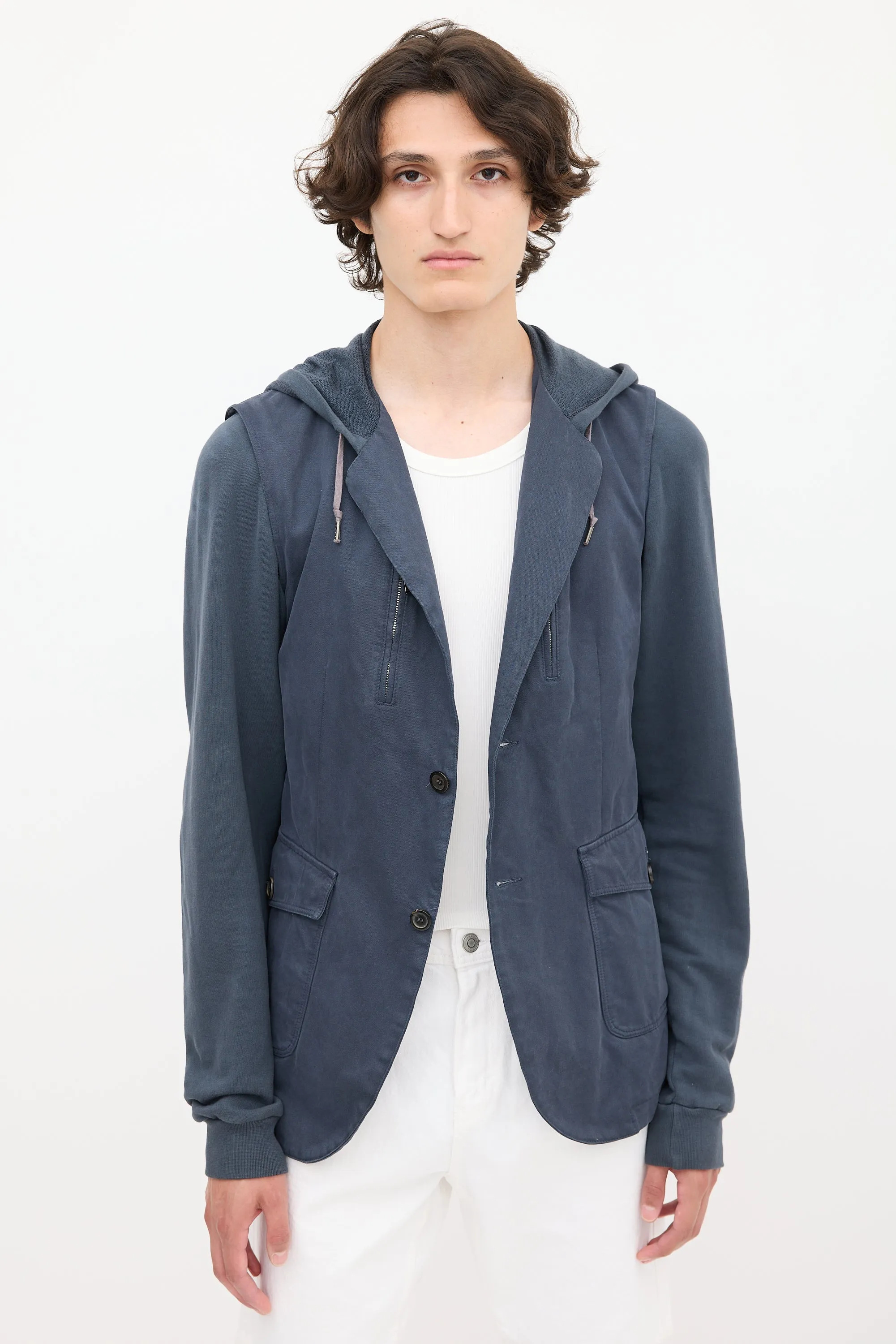 Navy Hooded Layered Jacket
