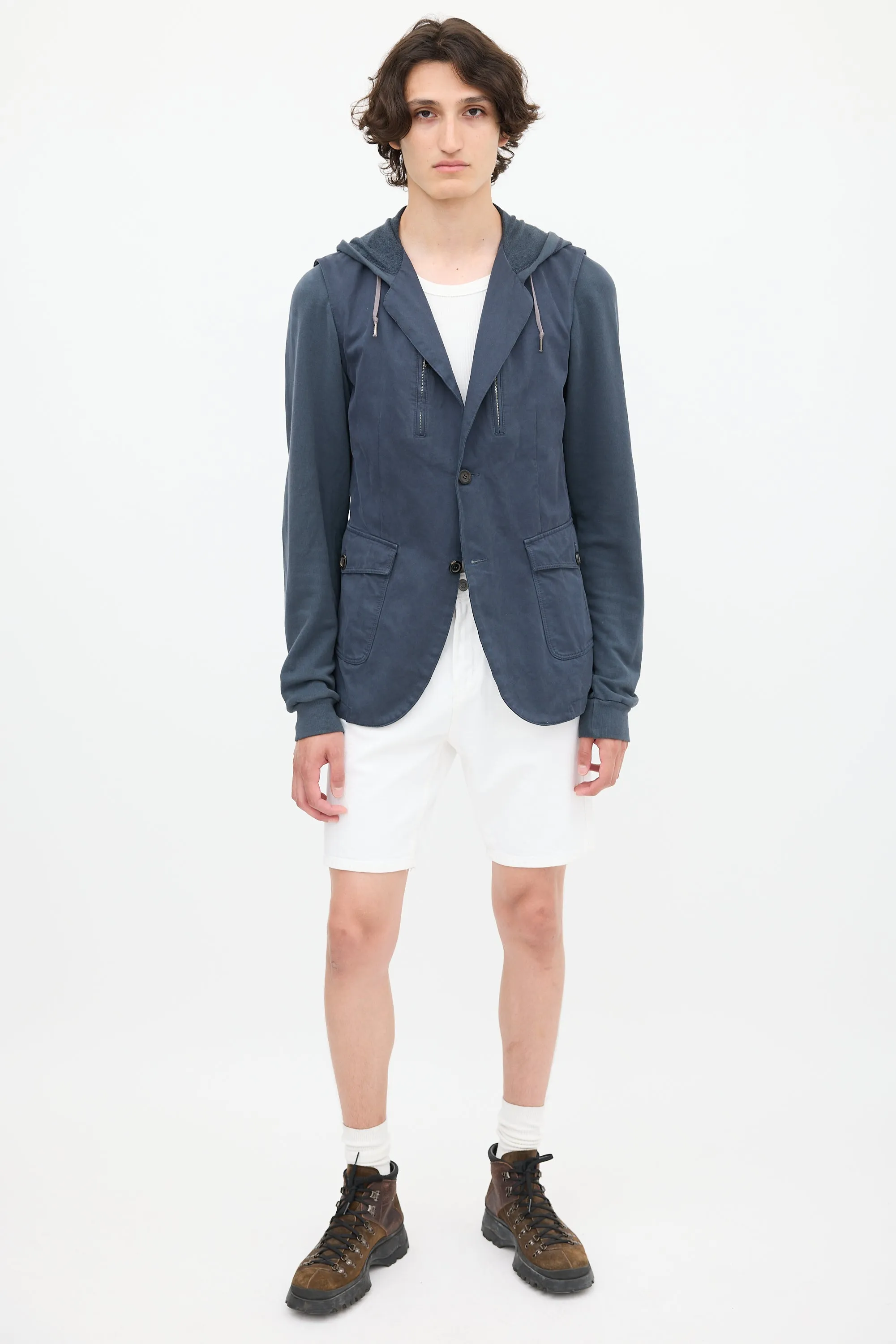 Navy Hooded Layered Jacket